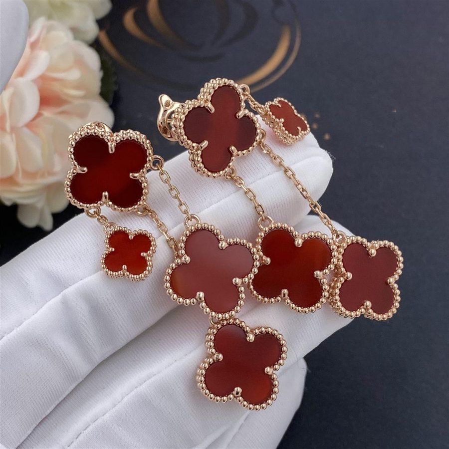 ¡®Loco¡¯CLOVER EARRINGS CARNELIAN 4 MOTIFS PINK GOLD