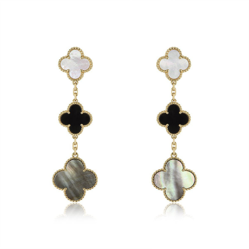 ¡®Loco¡¯CLOVER EARRINGS GOLD ONYX MOP 3 MOTIF