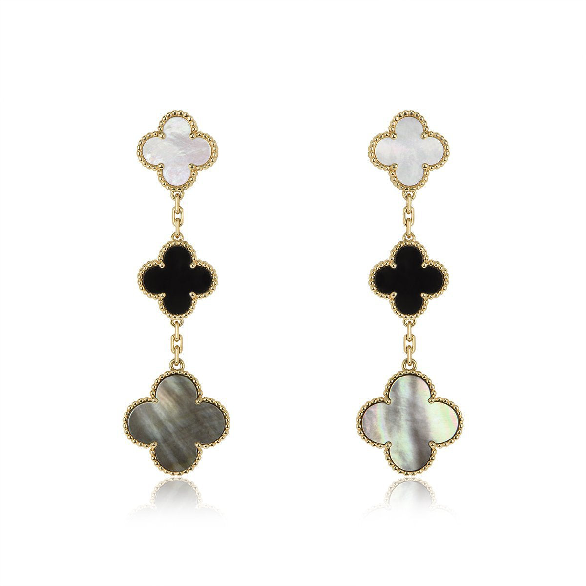 ¡®Loco¡¯CLOVER EARRINGS GOLD ONYX MOP 3 MOTIF